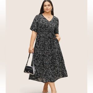 BloomChic Plus Size 3XL Elegant Black Floral Dress us22-24